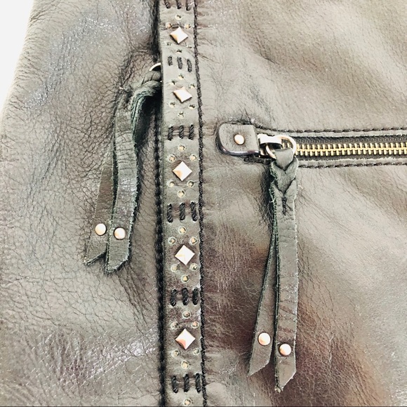 The Sak Black Leather Purse Silver Studs Hobo - Picture 3 of 8